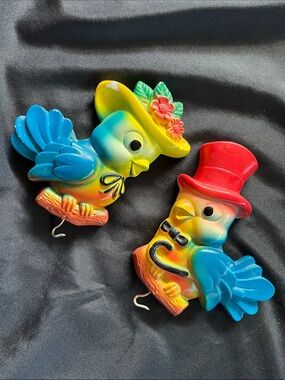 Vtg 1972 Miller Studios Anthropomorphic Bluebirds Chalkware Wall Plaques *READ*